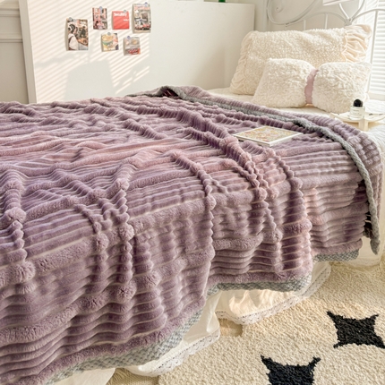 潮邦创意家居2025新款云朵绒灰边舒绵云朵毯 灰边舒绵云朵毯-紫色
