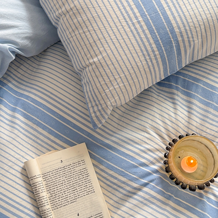 91家纺网 家纺一手货源 找家纺 玖弘家居 2025新款提花全棉四件套-繁星 繁星-蓝