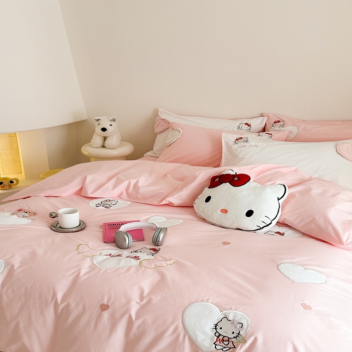 91家纺网 家纺一手货源 找家纺 朗莎家纺 2025新款40支全棉水洗五件套 粉kt