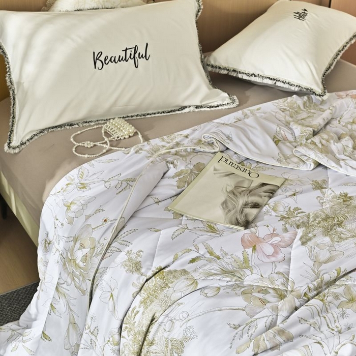 91家纺网 家纺一手货源 找家纺 佳居缘 2025新款A类冰氨双面数码印花凉感夏被 锦绣-白