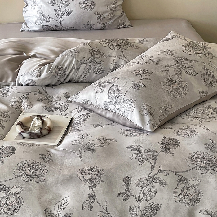 91家纺网 家纺一手货源 找家纺 沐晴家纺 2025春夏新款纯色数码印花60兰精天丝四件套 夏洛-灰