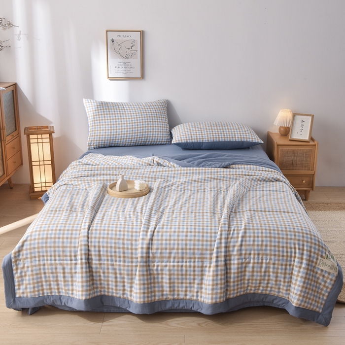 91家纺网 家纺一手货源 找家纺 玉清坊 2025新款色织水洗棉新疆棉花夏被【支持一件代发】 印月-蓝