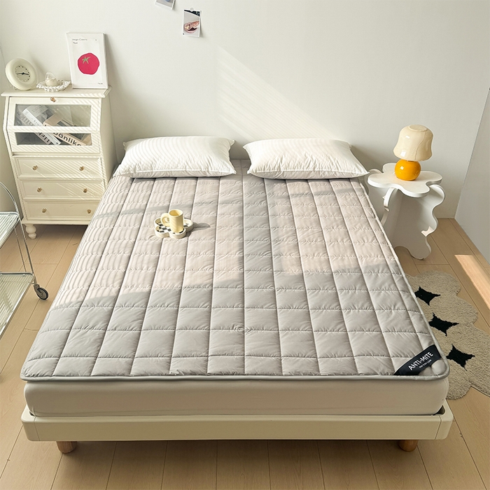 91家纺网 家纺一手货源 找家纺 丽诺床垫 2025新款全棉防螨两用床褥全系列 全棉抗菌两用床褥-灰色