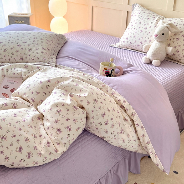 91家纺网 家纺一手货源 找家纺 人人爱 2025新款有氧针织棉双层纱床盖款四件套 雷拉小姐