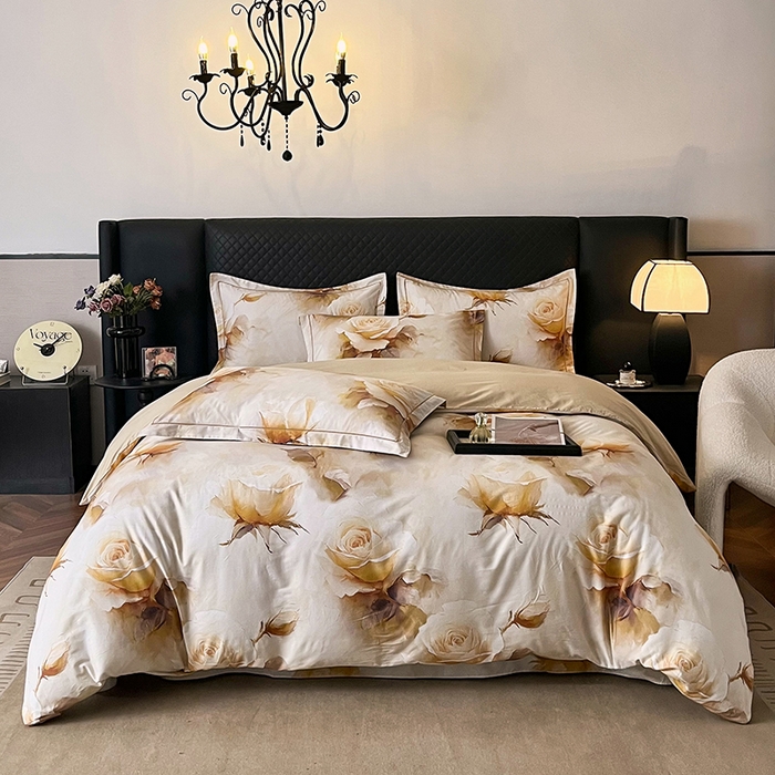 91家纺网 家纺一手货源 找家纺 金纱玉纺家纺 2025新款全棉13376数码印花四件套（礼盒包装）376A2