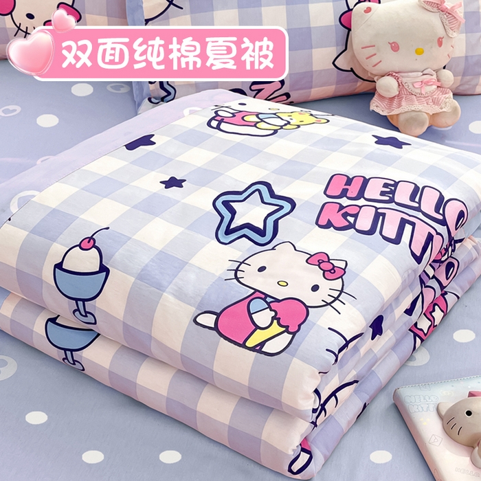 91家纺网 家纺一手货源 找家纺 博雅 2025新款三丽鸥全棉纯棉夏被夏凉被空调被四件套 夏被全棉-气球KT