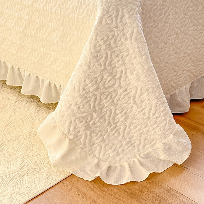 91家纺网 家纺一手货源 找家纺 花香四季家纺 2025新款泡芙小姐双层纱华夫格柔棉夹棉绗缝床盖床垫子单件三件套 泡芙小姐-奶油黄