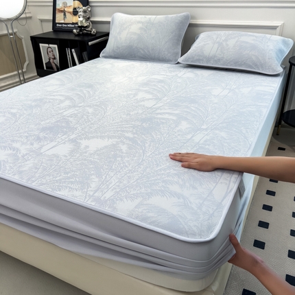 91家纺网 家纺一手货源 找家纺 倾慕家纺 （总）2025新款牛奶丝提花凉感凉席系列床笠款