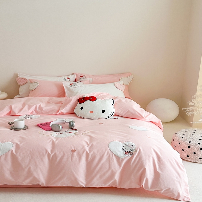 91家纺网 家纺一手货源 找家纺 朗莎家纺 2025新款40支全棉水洗五件套 粉kt