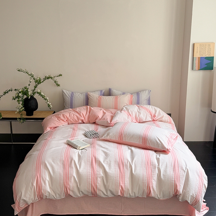 91家纺网 家纺一手货源 找家纺 玖弘家居 2025新款提花全棉四件套-繁星 繁星-粉