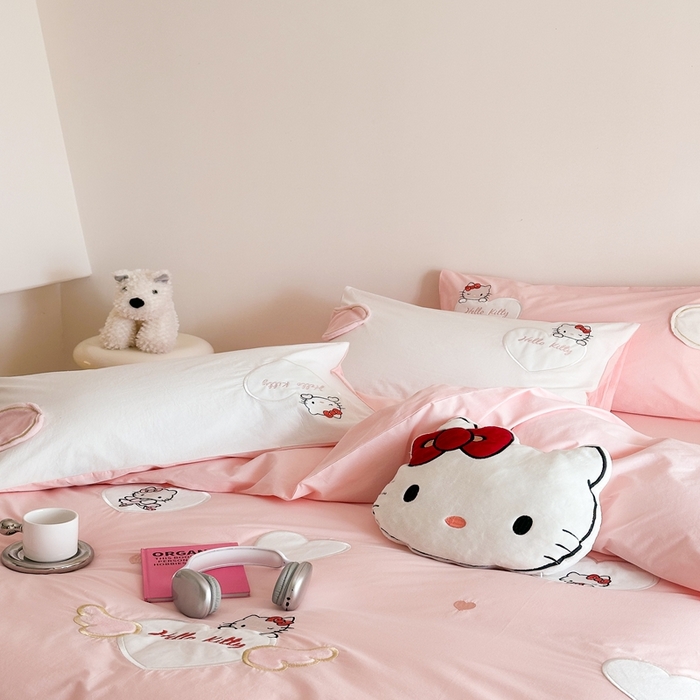 91家纺网 家纺一手货源 找家纺 朗莎家纺 2025新款40支全棉水洗五件套 粉kt