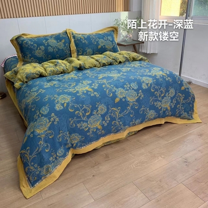 91家纺网 家纺一手货源 找家纺 （总）双层纱家居 2023新款红色镂空款双层纱四件套