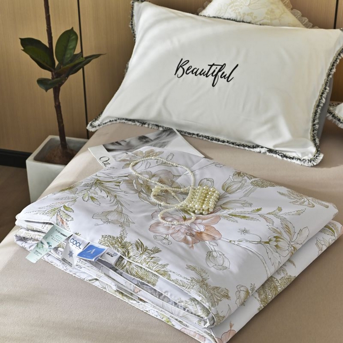 91家纺网 家纺一手货源 找家纺 佳居缘 2025新款A类冰氨双面数码印花凉感夏被 锦绣-白