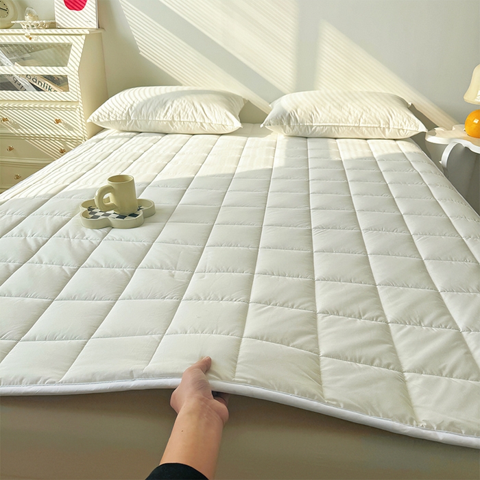 91家纺网 家纺一手货源 找家纺 丽诺床垫 2025新款全棉防螨两用床褥全系列 全棉抗菌两用床褥-白色