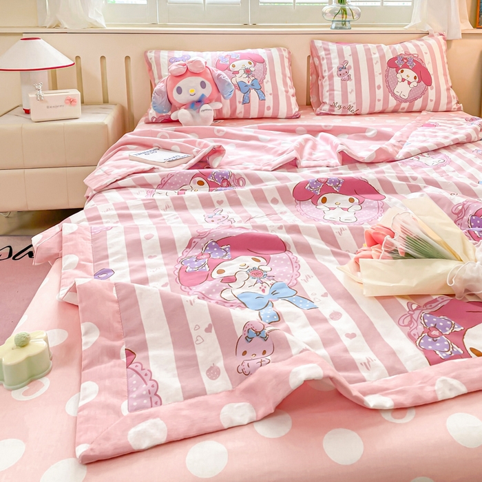 91家纺网 家纺一手货源 找家纺 博雅 2025新款三丽鸥全棉纯棉夏被夏凉被空调被四件套 夏被全棉-甜甜美乐蒂