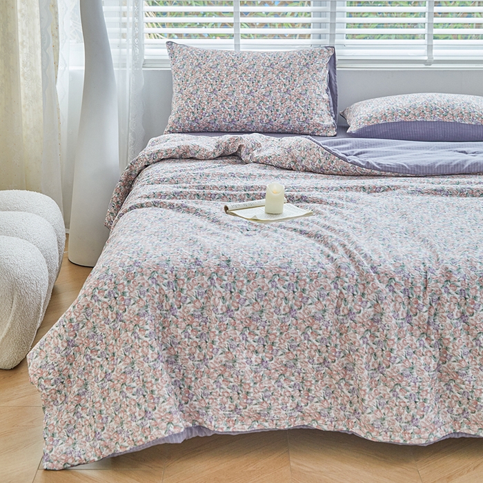 91家纺网 家纺一手货源 找家纺 迪乐妮 2025新款彩竺棉夏被四件套 紫郁