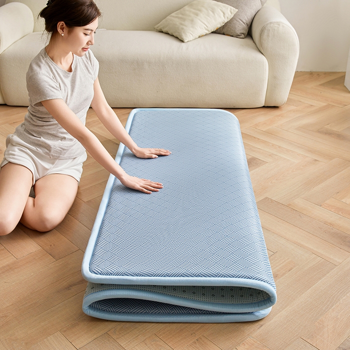 91家纺网 家纺一手货源 找家纺 迪乐妮 2025新款抑菌冰丝地垫床垫爬爬垫-大床图 抑菌冰丝垫+饼干花-蓝