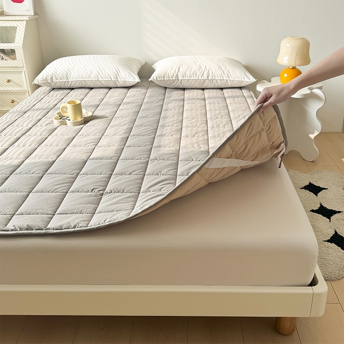 91家纺网 家纺一手货源 找家纺 丽诺床垫 2025新款全棉防螨两用床褥全系列 全棉抗菌两用床褥-灰色