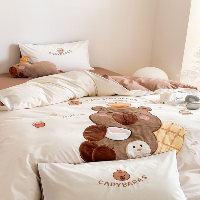 91家纺网 家纺一手货源 找家纺 朗莎家纺 2025新款40支全棉水洗五件套 卡皮巴拉