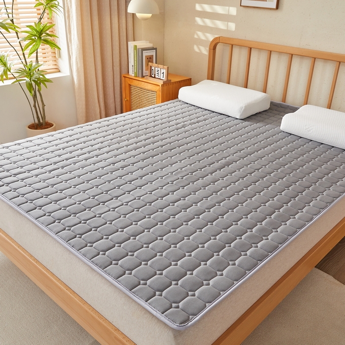 91家纺网 家纺一手货源 找家纺 迪乐妮 2025新款双面可用抑菌冰丝床褥爬爬垫-大床图 绅士灰