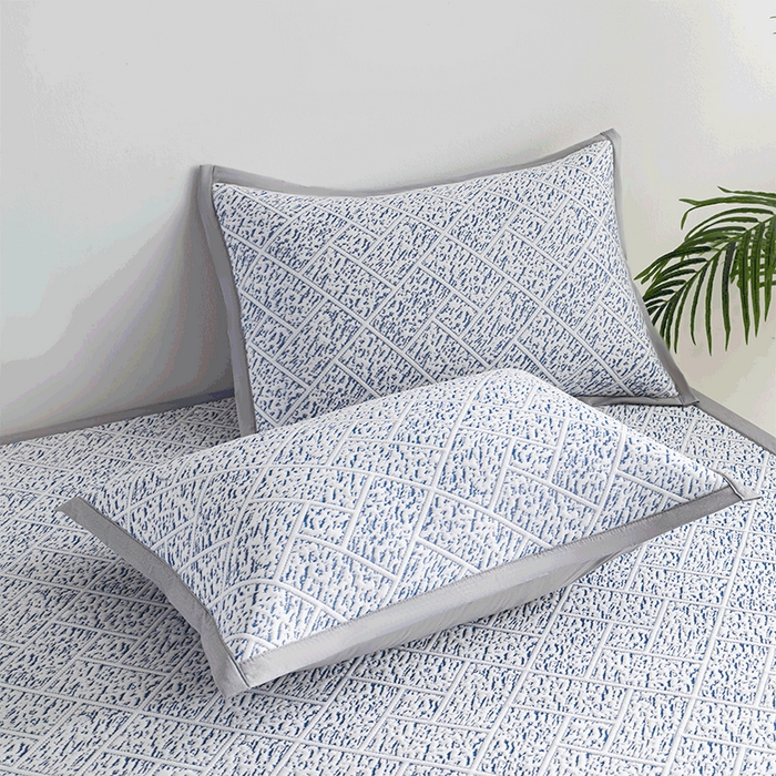 91家纺网 家纺一手货源 找家纺 鑫姿席业 2025新款A类凉感冰豆豆席 雅致床席款-冰深蓝