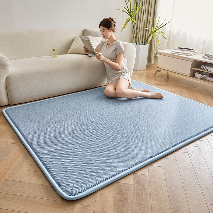 91家纺网 家纺一手货源 找家纺 迪乐妮 2025新款抑菌冰丝地垫床垫爬爬垫-大床图 抑菌冰丝垫+饼干花-蓝