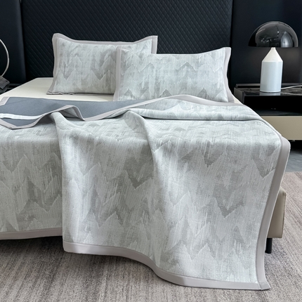 小萌虎 2025新款PE高分子乙纶提花凉感凉席床席款床笠款 山溪-灰（床席款）