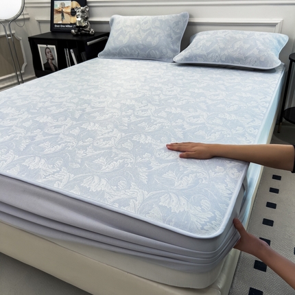 91家纺网 家纺一手货源 找家纺 倾慕家纺 （总）2025新款牛奶丝提花凉感凉席系列床笠款