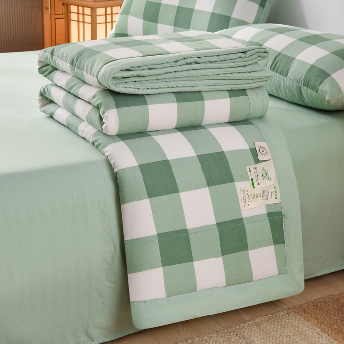 91家纺网 家纺一手货源 找家纺 玉清坊 2025新款色织水洗棉新疆棉花夏被【支持一件代发】 绿白中格