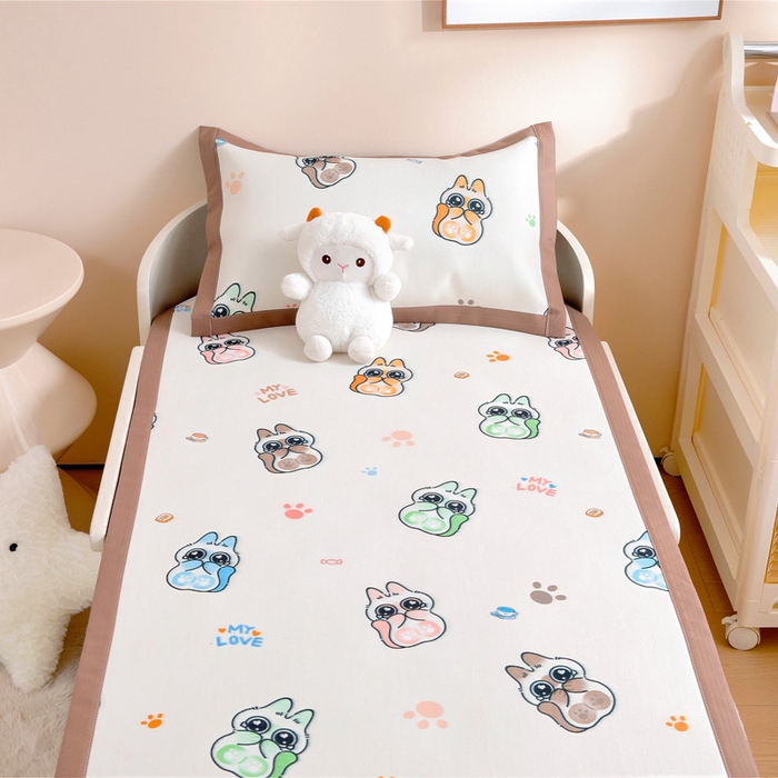 91家纺网 家纺一手货源 找家纺 宝贝优选 2025新款宝贝优选儿童7A抗菌高密绣花冰丝席 大眼萌宠