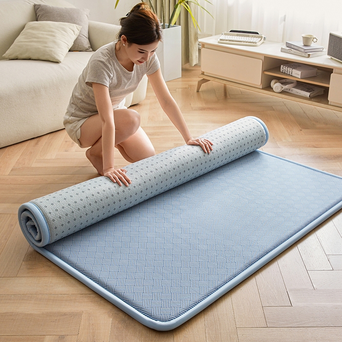 91家纺网 家纺一手货源 找家纺 迪乐妮 2025新款抑菌冰丝地垫床垫爬爬垫-大床图 抑菌冰丝垫+饼干花-蓝