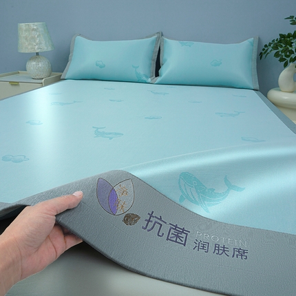 91家纺网 家纺一手货源 找家纺 玖明家纺 2025新款精品凉席净味抗菌凉感冰丝席 鲸鱼-绿
