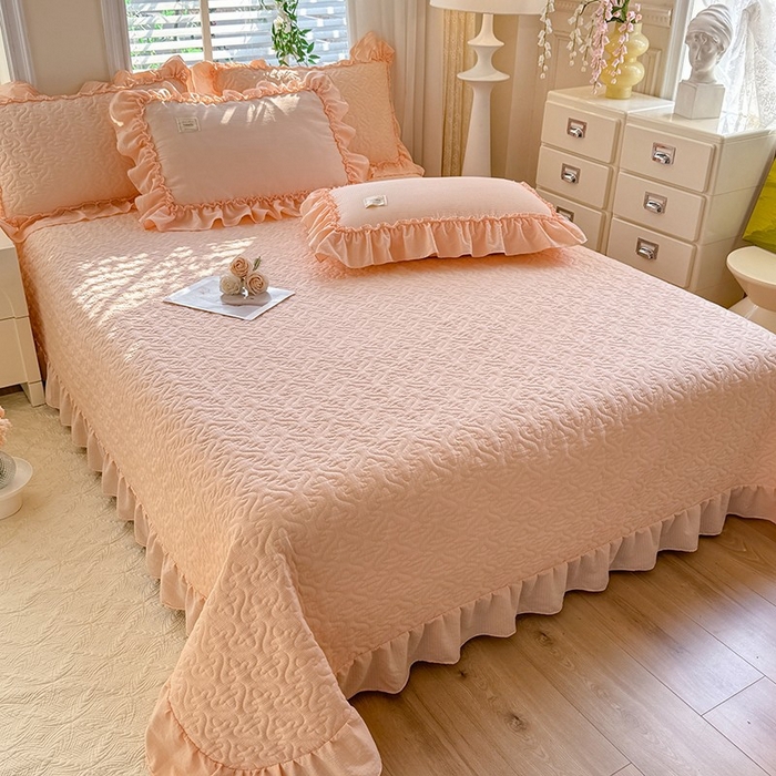 91家纺网 家纺一手货源 找家纺 花香四季家纺 2025新款泡芙小姐双层纱华夫格柔棉夹棉绗缝床盖床垫子单件三件套 泡芙小姐-玉