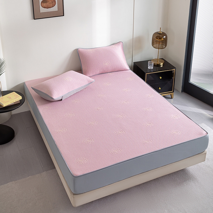 91家纺网 家纺一手货源 找家纺 （总）2025新款山茶花系列冰豆豆床笠款凉席两件套三件套