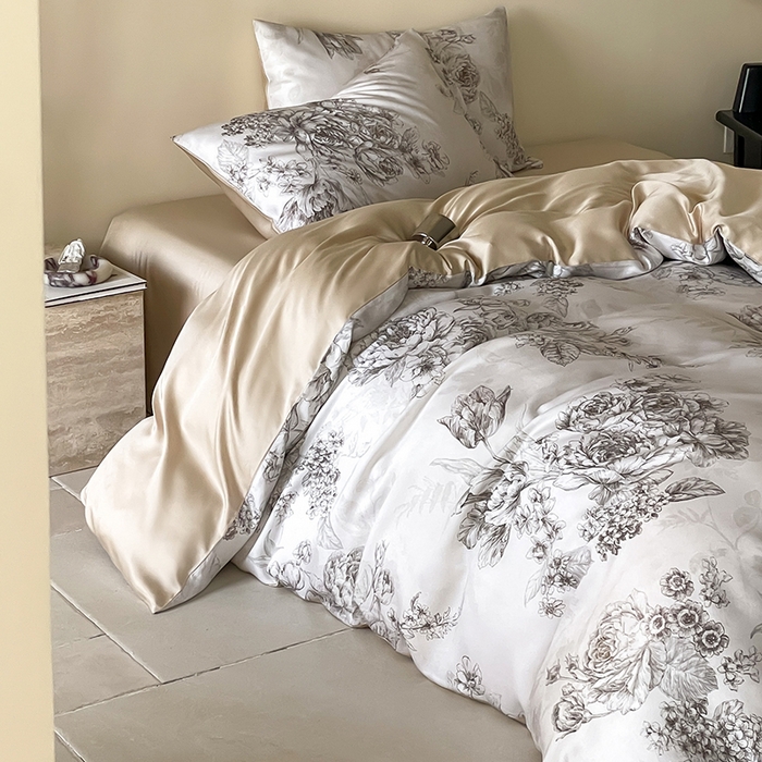 91家纺网 家纺一手货源 找家纺 沐晴家纺 2025春夏新款纯色数码印花60兰精天丝四件套 沁香-咖