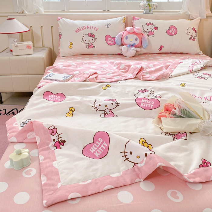 91家纺网 家纺一手货源 找家纺 博雅 2025新款三丽鸥全棉纯棉夏被夏凉被空调被四件套 夏被全棉-蝴蝶结KT