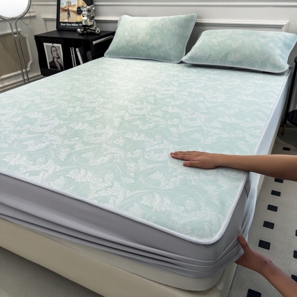 91家纺网 家纺一手货源 找家纺 倾慕家纺 （总）2025新款牛奶丝提花凉感凉席系列床笠款