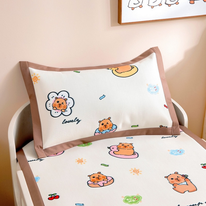 91家纺网 家纺一手货源 找家纺 宝贝优选 2025新款宝贝优选儿童7A抗菌高密绣花冰丝席 可爱巴拉