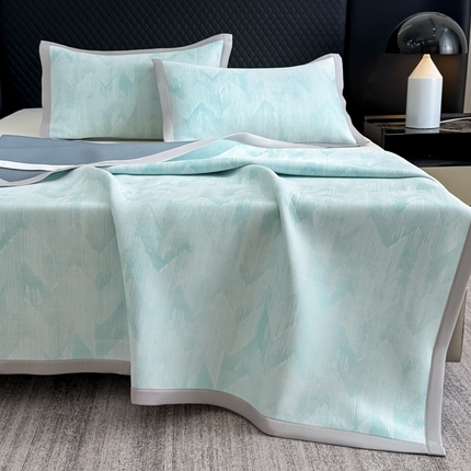 小萌虎 2025新款PE高分子乙纶提花凉感凉席床席款床笠款 山溪-蓝（床席款）