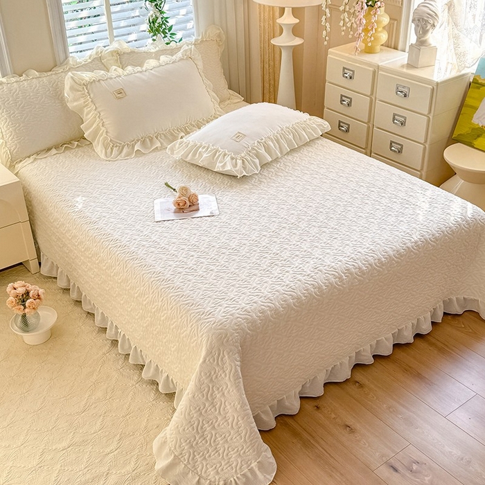 91家纺网 家纺一手货源 找家纺 花香四季家纺 2025新款泡芙小姐双层纱华夫格柔棉夹棉绗缝床盖床垫子单件三件套 泡芙小姐-奶油黄