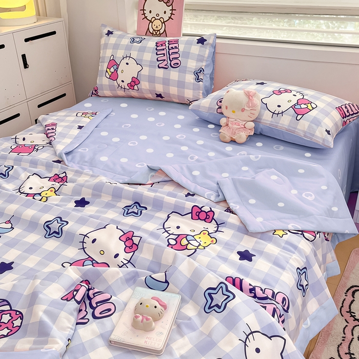 91家纺网 家纺一手货源 找家纺 博雅 2025新款三丽鸥全棉纯棉夏被夏凉被空调被四件套 夏被全棉-气球KT