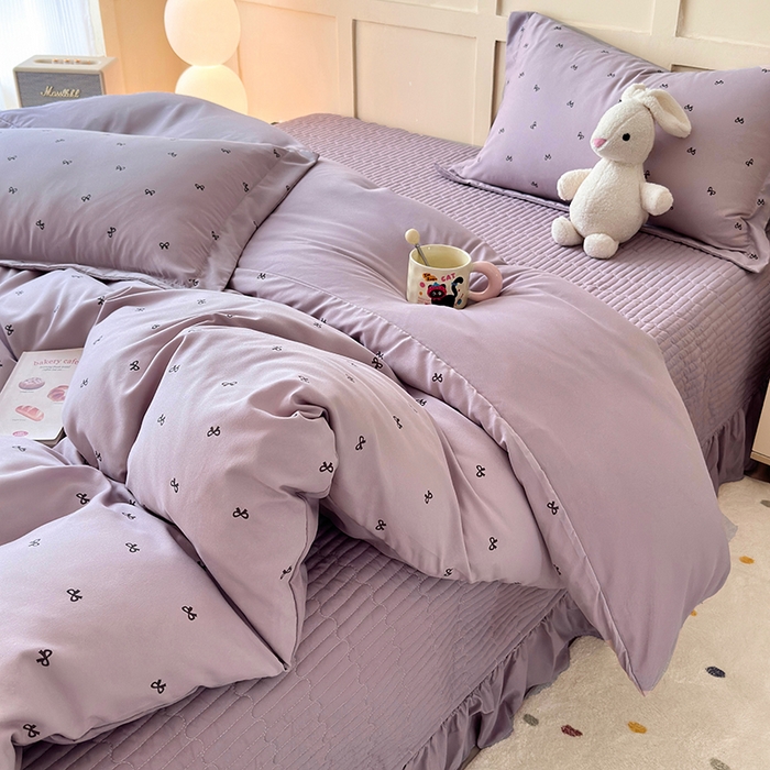 91家纺网 家纺一手货源 找家纺 人人爱 2025新款有氧针织棉双层纱床盖款四件套 结美