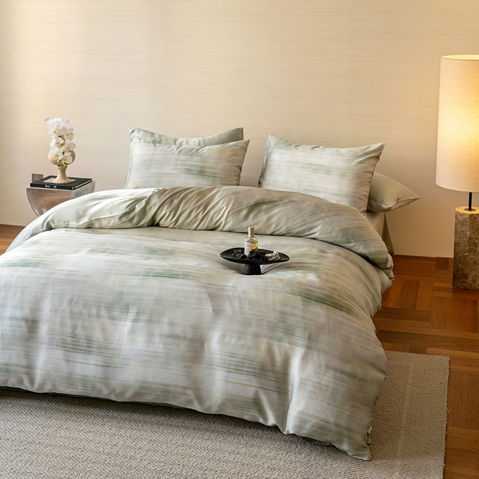 91家纺网 家纺一手货源 找家纺 沐晴家纺 2025春夏新款纯色数码印花60兰精天丝四件套 卡西纳-绿