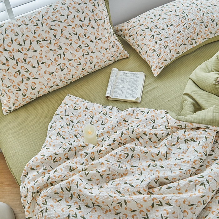 91家纺网 家纺一手货源 找家纺 迪乐妮 2025新款彩竺棉夏被四件套 白荔