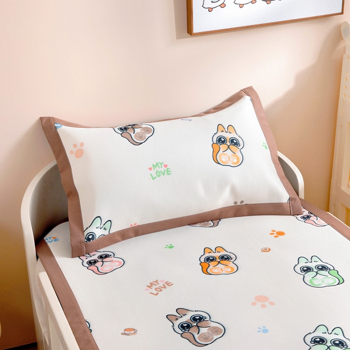 91家纺网 家纺一手货源 找家纺 宝贝优选 2025新款宝贝优选儿童7A抗菌高密绣花冰丝席 大眼萌宠