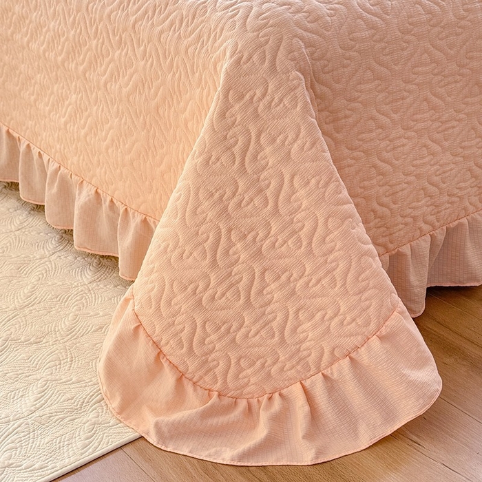 91家纺网 家纺一手货源 找家纺 花香四季家纺 2025新款泡芙小姐双层纱华夫格柔棉夹棉绗缝床盖床垫子单件三件套 泡芙小姐-玉