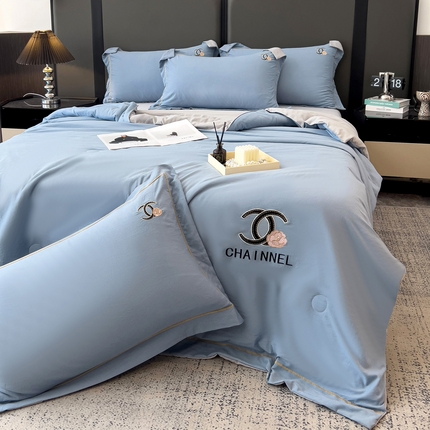 91家纺网 家纺一手货源 找家纺 （总）灰鲸 2025新款轻奢洛可刺绣水洗棉夏被四件套系列