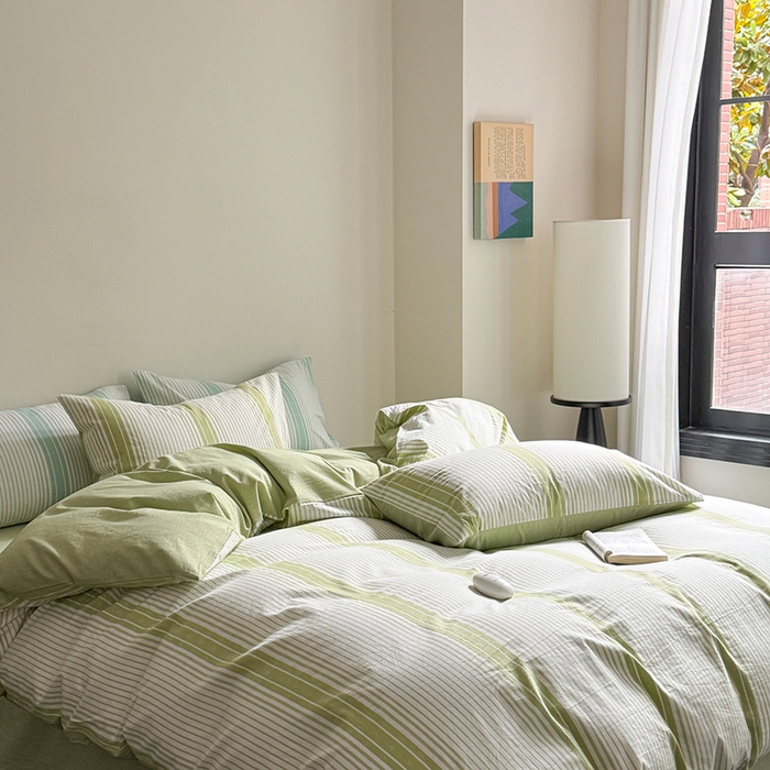 91家纺网 家纺一手货源 找家纺 玖弘家居 2025新款提花全棉四件套-繁星 繁星-绿