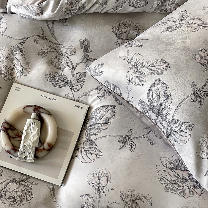 91家纺网 家纺一手货源 找家纺 沐晴家纺 2025春夏新款纯色数码印花60兰精天丝四件套 夏洛-灰