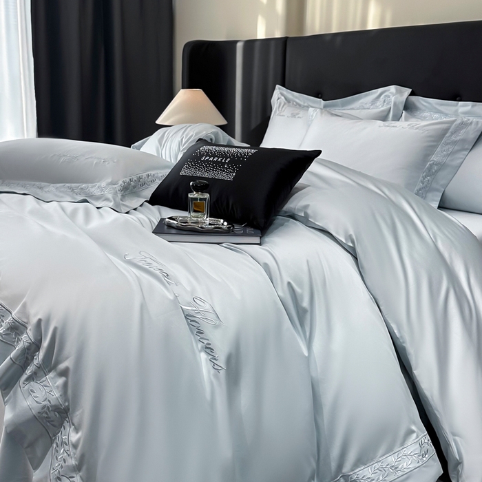 91家纺网 家纺一手货源 找家纺 安妮家居 2025新款全棉A类麦穗系列四件套 麦穗-浅蓝